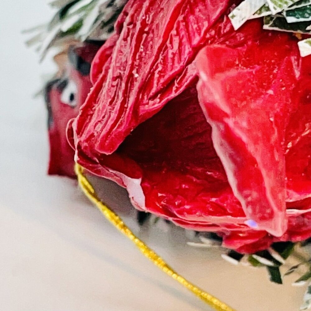 Vintage Christmas Ornament Cardinal In Pine Nest On White Glittered Icicle 6" - Picture 8 of 15